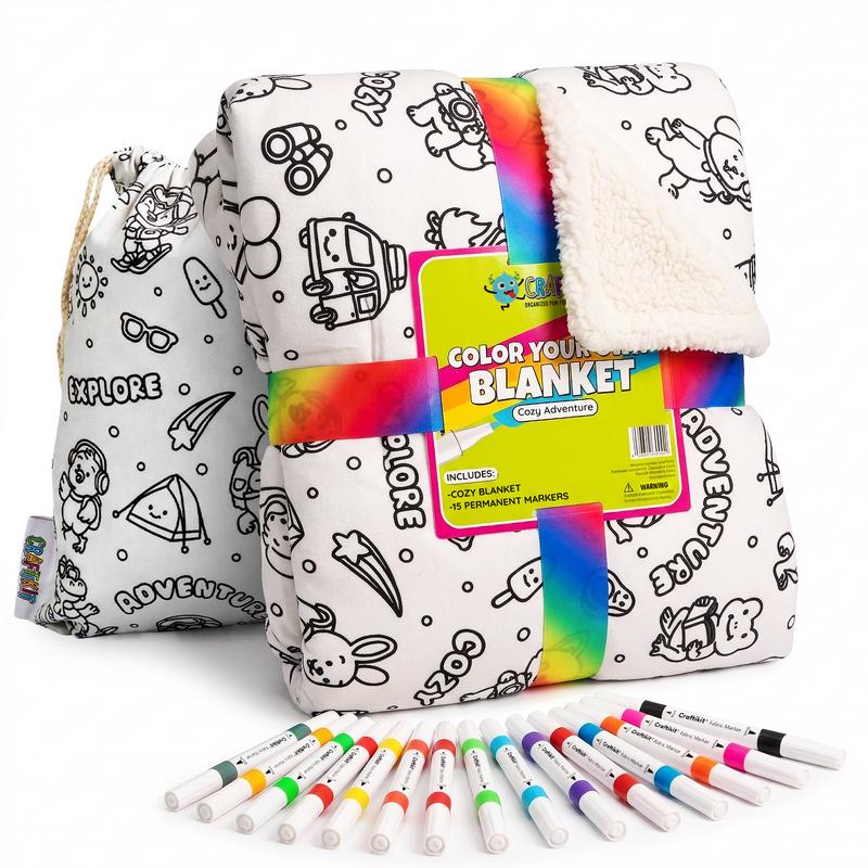 DIY Coloring Sherpa Blanket Activity Kit with Fabric Markers
