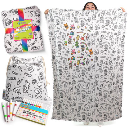 DIY Coloring Sherpa Blanket Activity Kit with Fabric Markers