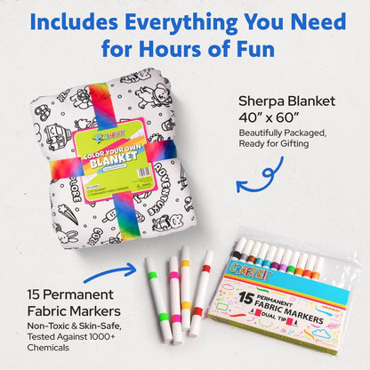 DIY Coloring Sherpa Blanket Activity Kit with Fabric Markers