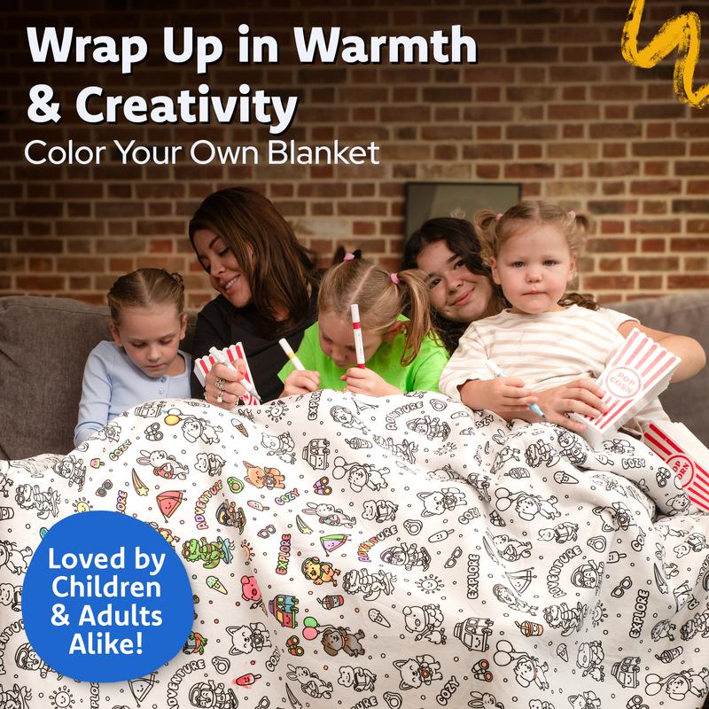 DIY Coloring Sherpa Blanket Activity Kit with Fabric Markers